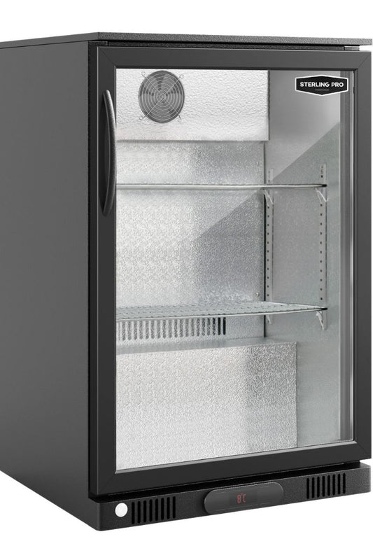 Dim Gray Sterling Pro Green SP1HC-LOW-BK Hinged Single Door Low Height Bottle Cooler, 106 x 330ml Bottles - In Stock