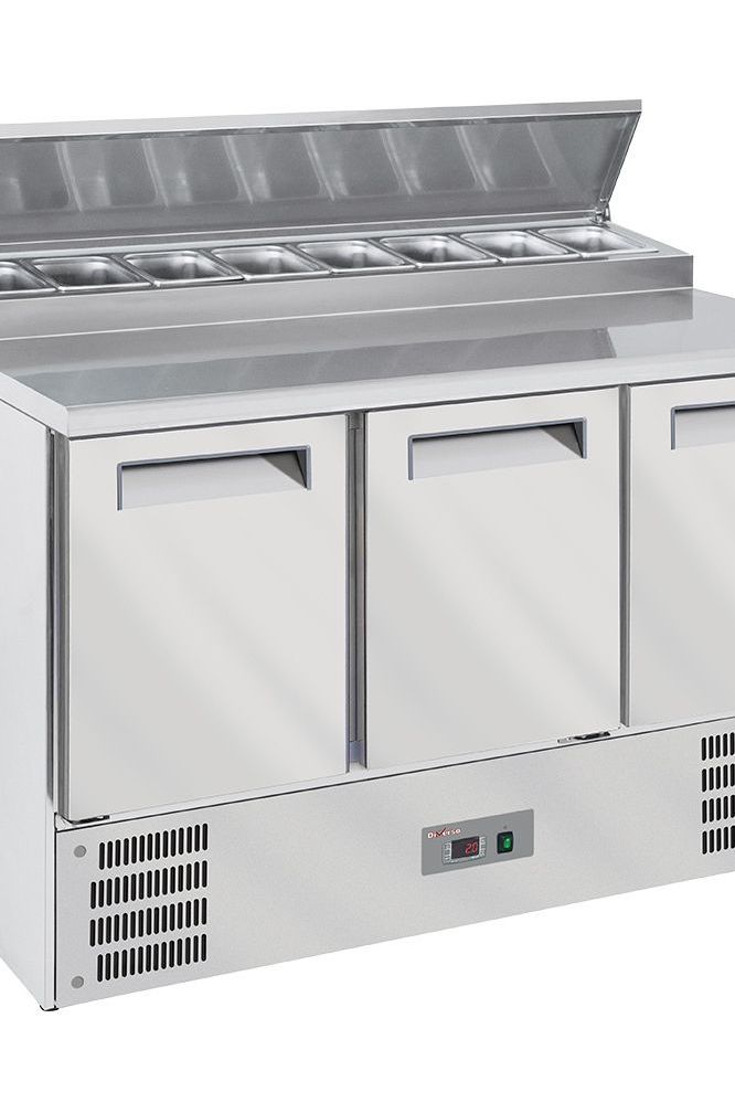 Light Gray Diverso WR-SAS2-P3 Refrigerated table 3 doors GN 1/1, + refrigerated structure 8x GN1/6-150 mm - Contact Us For Availability