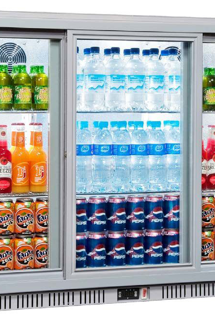 Gray Sterling Pro Green SP3HC-GS Sliding Triple Door Grey Bottle Cooler, 300 Litres / 274 Bottles x 330ml Bottles - Discontinued