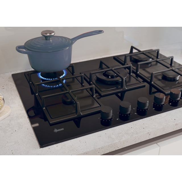 Hoover HVG74WC5B 74cm Gas-on-Glass Hob – Black - Core Appliances