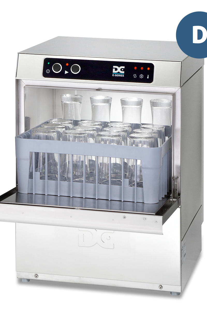 Light Gray DC EG40D Economy Range 400mm Basket Frontloading Commercial Glasswasher with Drain Pump, 16 Pint Capacity - Contact Us For Availability