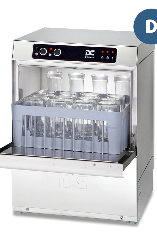 Light Gray DC EG40D Economy Range 400mm Basket Frontloading Commercial Glasswasher with Drain Pump, 16 Pint Capacity - Contact Us For Availability