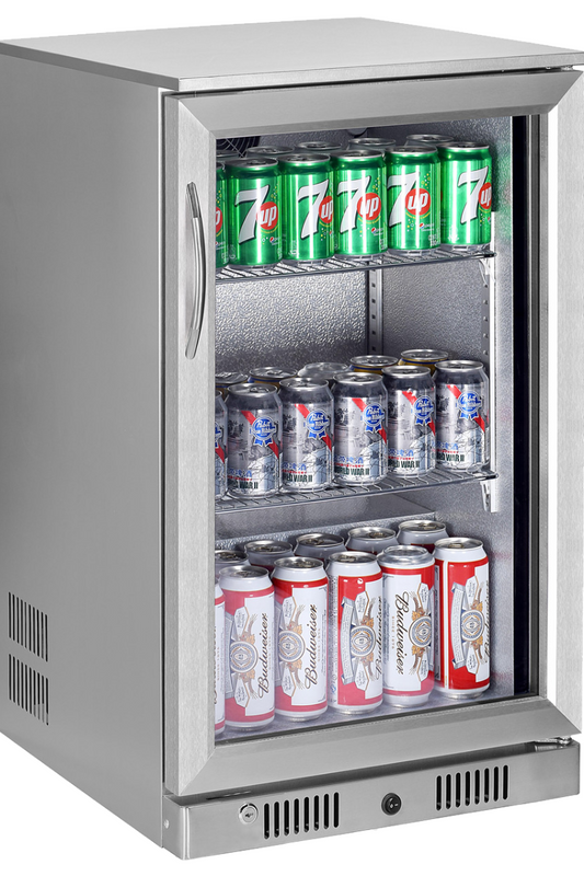 Dark Gray Sterling Pro Green SP1HC-STS Single Door Stainless Steel Bottle Cooler, 106 x 330ml Bottles - In Stock