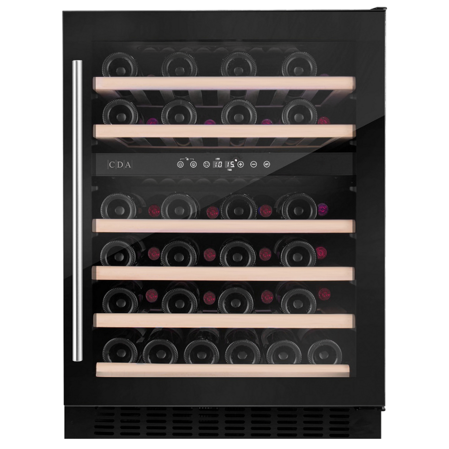 Dark Slate Gray CDA 46 Bottle Capacity Dual Zone 60cm Freestanding Under Counter Wine Cooler - Black Glass