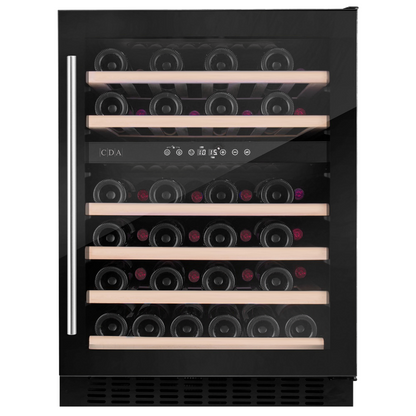 Dark Slate Gray CDA 46 Bottle Capacity Dual Zone 60cm Freestanding Under Counter Wine Cooler - Black Glass