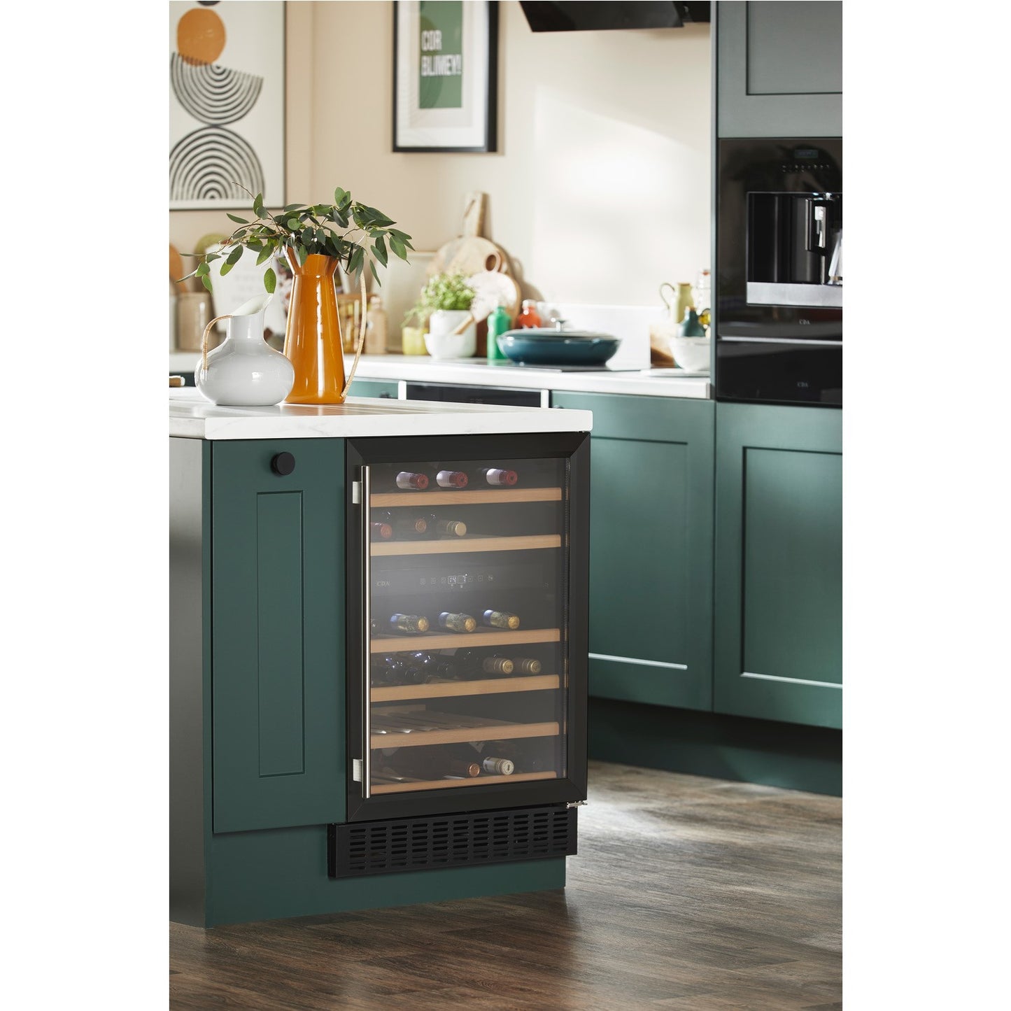 Dark Slate Gray CDA 46 Bottle Capacity Dual Zone 60cm Freestanding Under Counter Wine Cooler - Black Glass