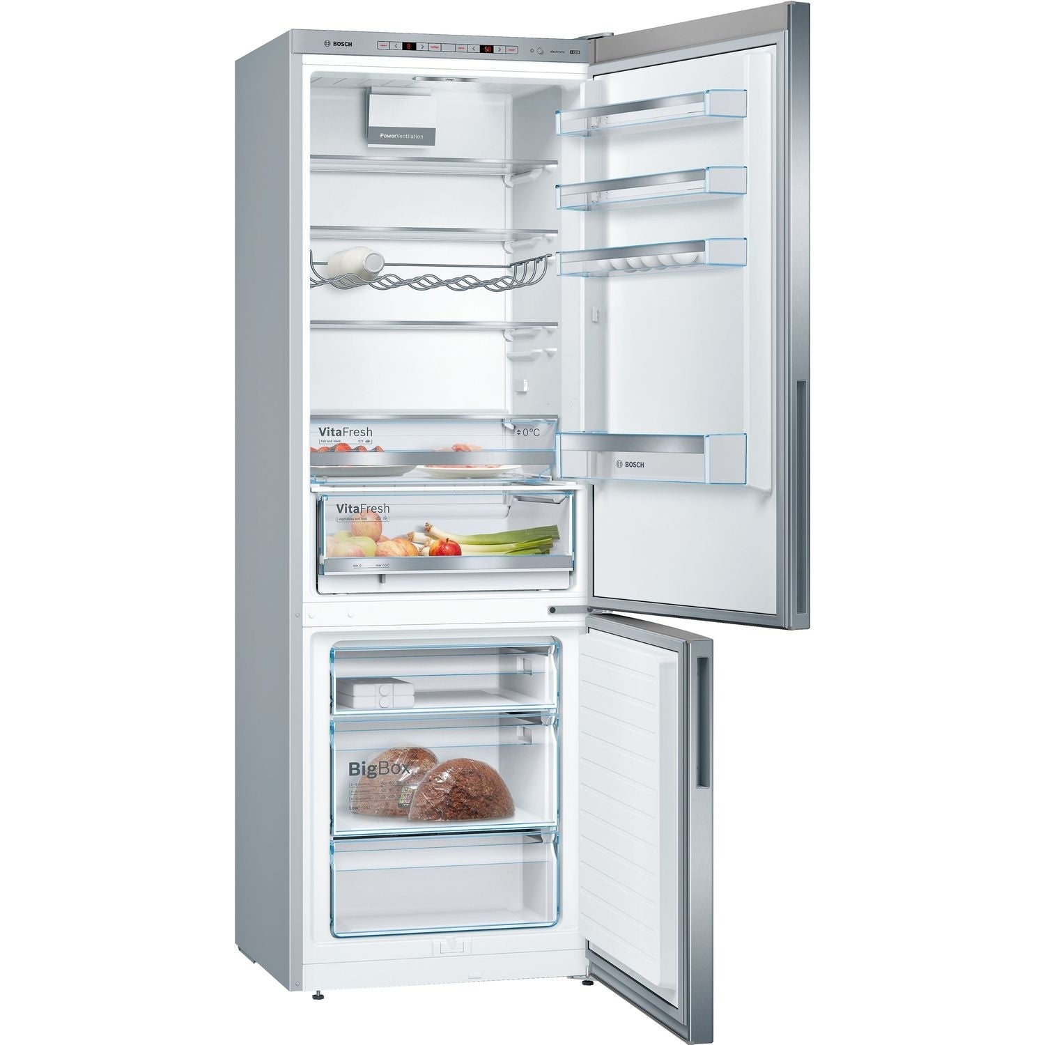 Light Gray Bosch Series 6 413 Litre 60/40 Freestanding Fridge Freezer With VitaFresh - Stainless Steel