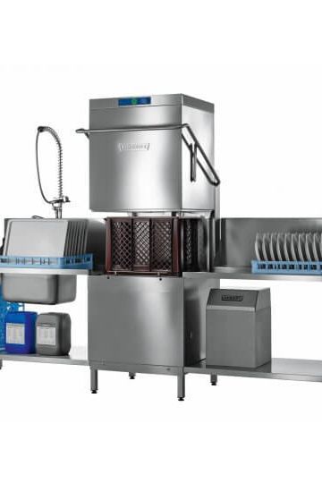 Dim Gray Hobart AMXXLSW-10B 500mm Basket Hood / Passthrough Dishwasher with Integral Water Softener & Drain Pump, 18 Plates - Contact Us For Availability