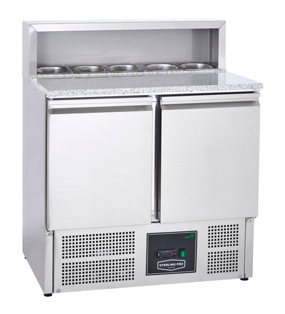 Sterling Pro Cobus SPU902PZ 2 Door Pizza Counter Granite Top 5 x GN1/6, 240 Litres - In Stock