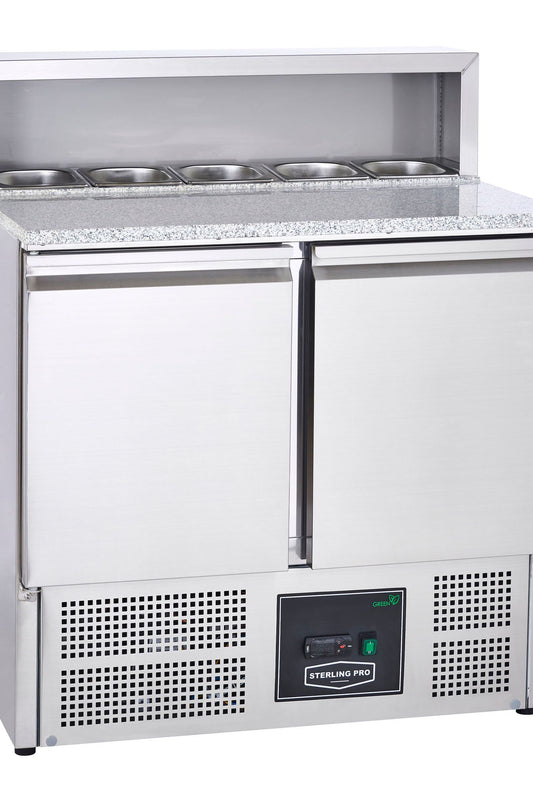Light Gray Sterling Pro Cobus SPU902PZ 2 Door Pizza Counter Granite Top 5 x GN1/6, 240 Litres - In Stock