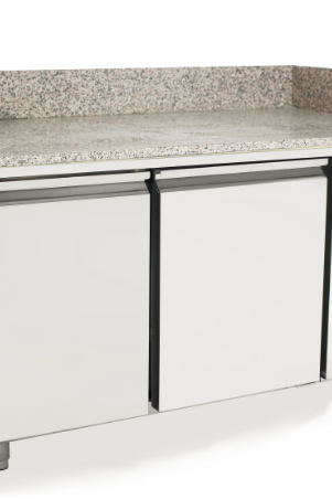 Light Gray Atosa EPF3495GR + VRX1500/330 2 Door Granite Top Pizza Preparation Counter Fridge with VRX Unit & GN Pans, 250 Litres - Contact Us For Availability