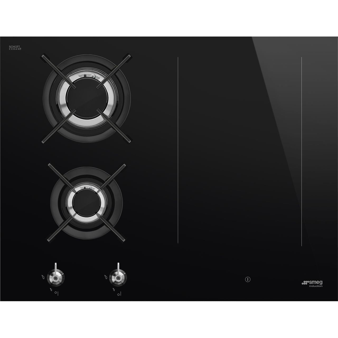 Black SMEG Classic Hob, Mixed Fuel with Gas Burners and Induction Multizone, 650 mm