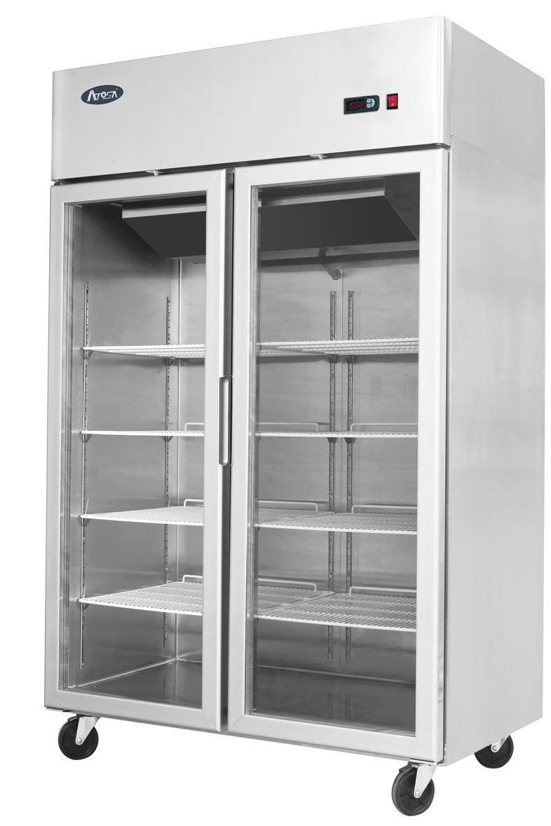 Gray Atosa YCF9402GR Slimline Glass Double Door Upright Fridge, 900 Litres - Contact Us For Availability