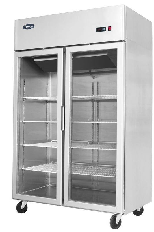 Gray Atosa YCF9402GR Slimline Glass Double Door Upright Fridge, 900 Litres - Contact Us For Availability