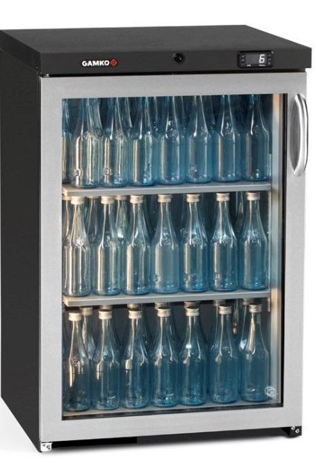 Dark Slate Gray Gamko MG3/150LGCS Maxiglass Left Hand Hinged Stainless Steel Frame Glass Single Door Undercounter Bottle Cooler, 150 Litres - Contact Us For Availability