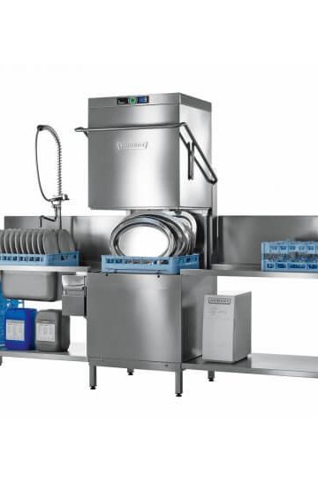 Slate Gray Hobart AUPLW-10B 500mm Basket Hood / Passthrough Dishwasher with Drain Pump, 18 Plates - Contact Us For Availability