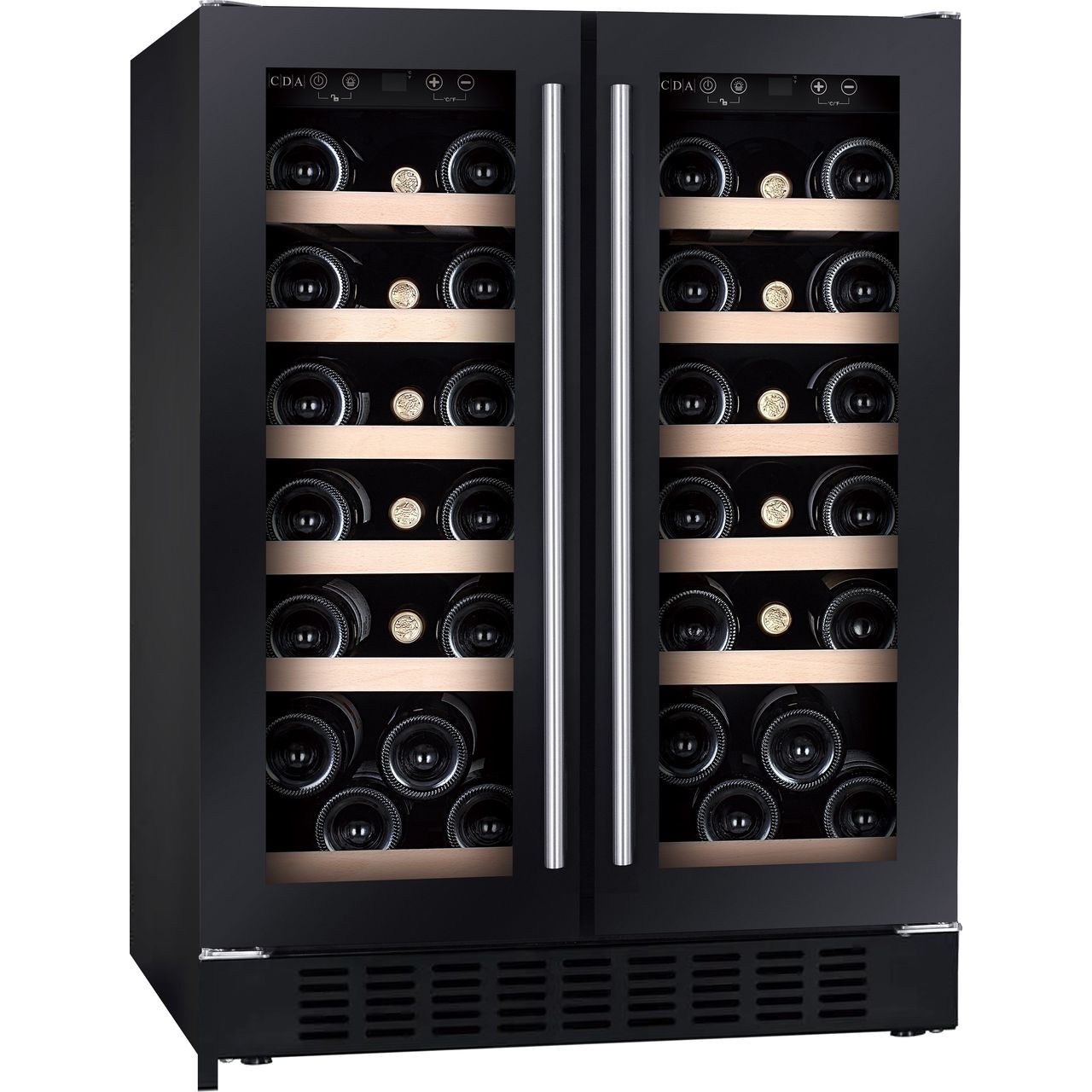 CDA 60cm Freestanding Double Door Wine Cooler - Black - Core Appliances
