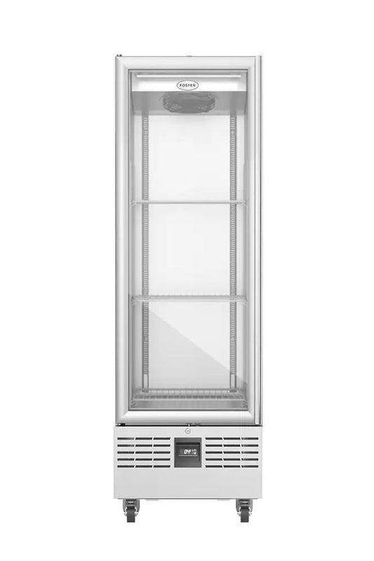 Light Gray Foster FSL400G/11-307 Slimline Single Glass Door Refrigerated Upright Display Cabinet, 400 Litres - In Stock
