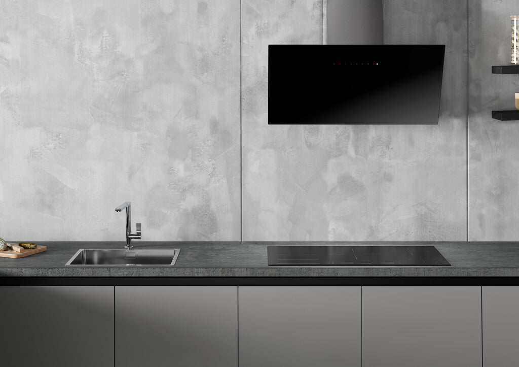 Smeg 90cm Angled Chimney Cooker Hood - Black Glass