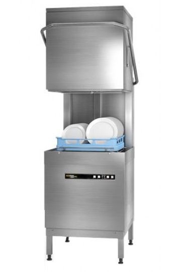 Light Slate Gray Hobart Ecomax Plus H615W-10C 500mm Basket Hood / Passthrough Dishwasher with Drain Pump, 18 Plates - Discontinued