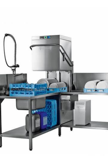 Dim Gray Hobart AUPRSW-10B 500mm Basket Hood / Passthrough Dishwasher with Integral Water Softener & Drain Pump, 18 Plates - Contact Us For Availability