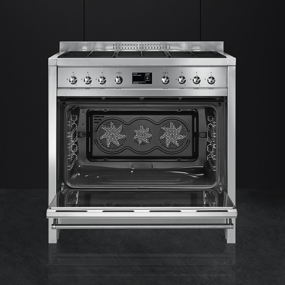 Smeg Opera 90cm Dual Fuel Range Cooker - Stainless Steel