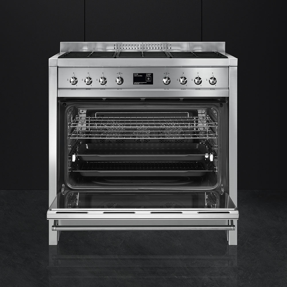 Smeg Opera 90cm Dual Fuel Range Cooker - Stainless Steel