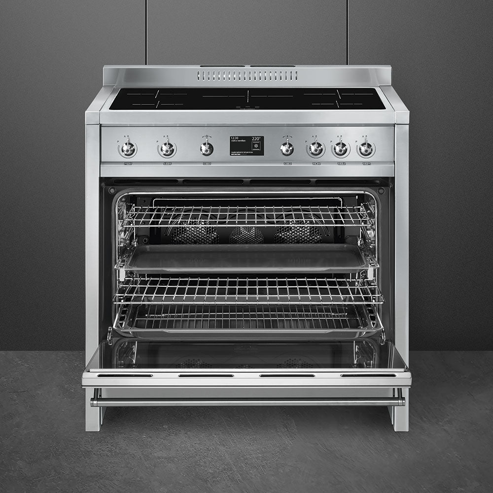 Smeg Opera 90cm Induction Range Cooker with Pyrolytic Oven - Stainless Steel - Core Appliances