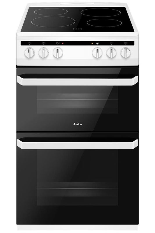 Lavender AFC5100WH Amica 50cm freestanding electric twin cavity with ceramic hob