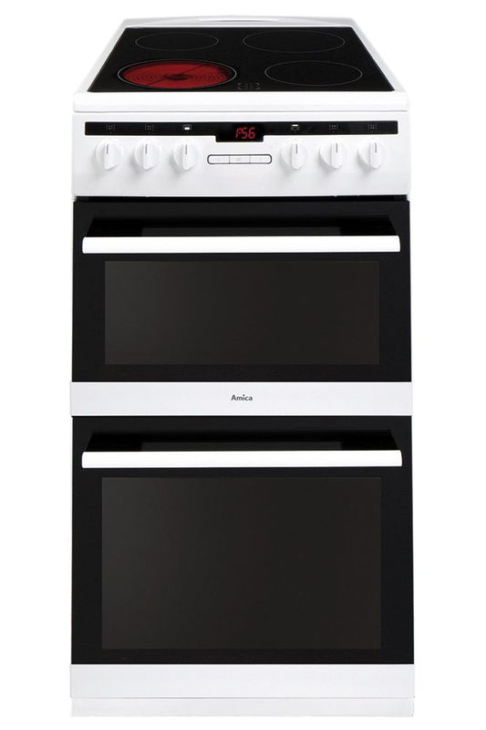 Black AFC5550WH/1 Amica AFC5550WH 50cm freestanding electric double oven with ceramic hob