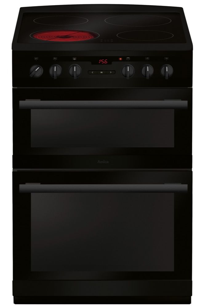 Black AFC6550BL Amica 60cm freestanding electric double oven with ceramic hob