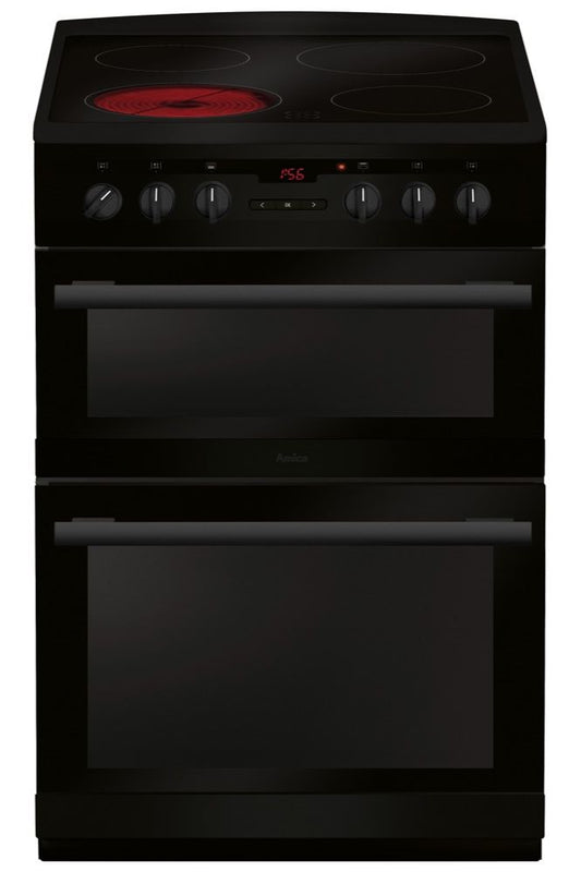 Black AFC6550BL Amica 60cm freestanding electric double oven with ceramic hob