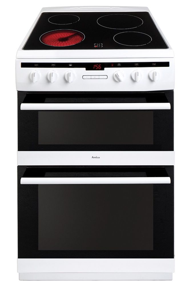 Black AFC6550WH Amica 60cm freestanding electric double oven with ceramic hob
