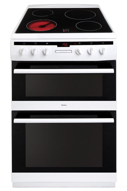 Black AFC6550WH Amica 60cm freestanding electric double oven with ceramic hob