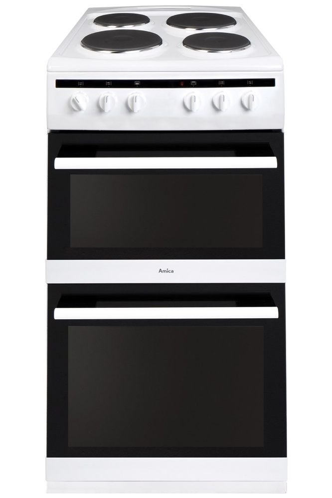 Black AFS5500WH Amica 50cm freestanding electric double oven with electric hob