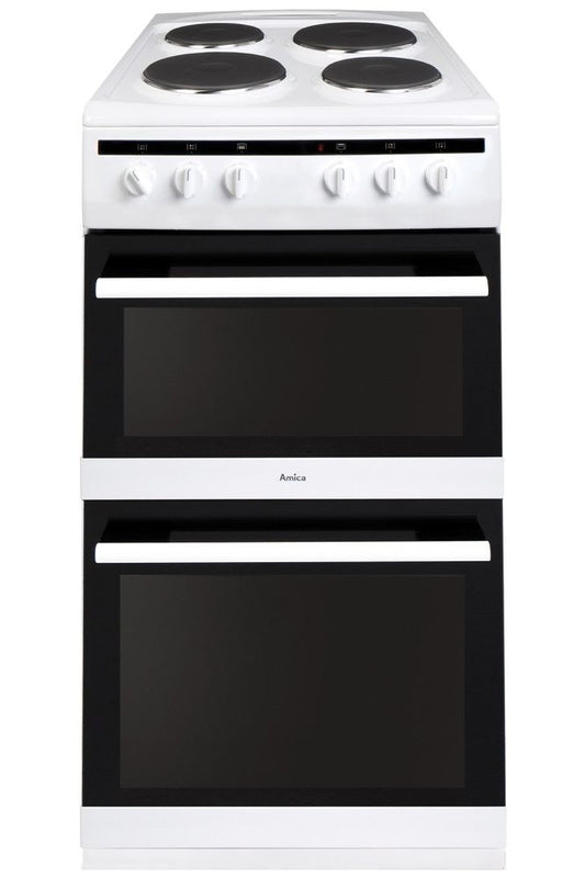 Black AFS5500WH Amica 50cm freestanding electric double oven with electric hob