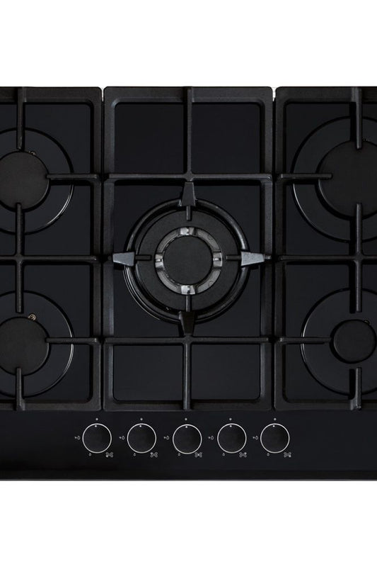Black AGVH7300BL Amica 70cm 5 burner gas on glass hob