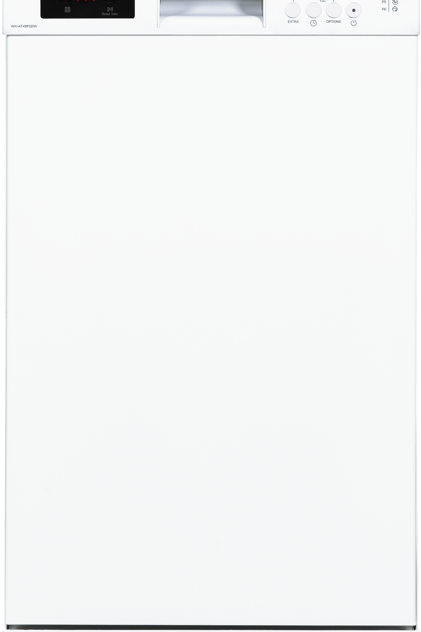 White dishwasher with control panel on a white background