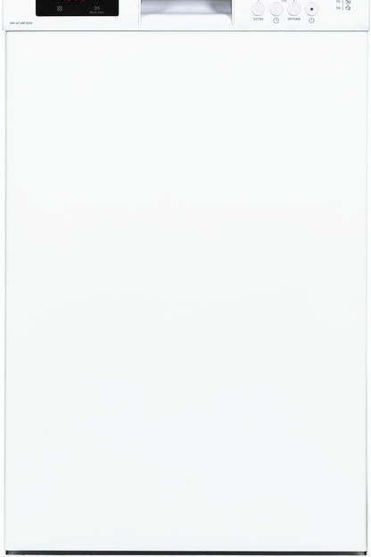 White dishwasher with control panel on a white background