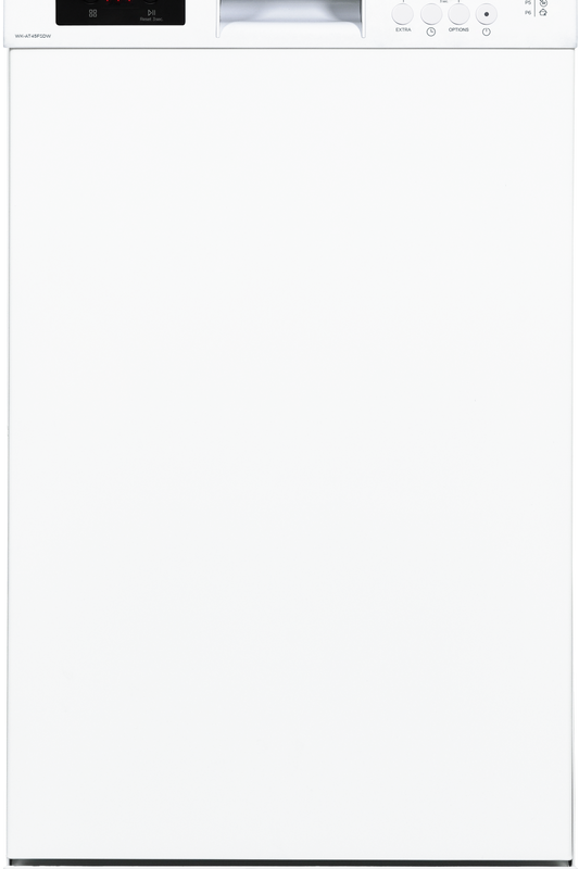 White dishwasher with control panel on a white background