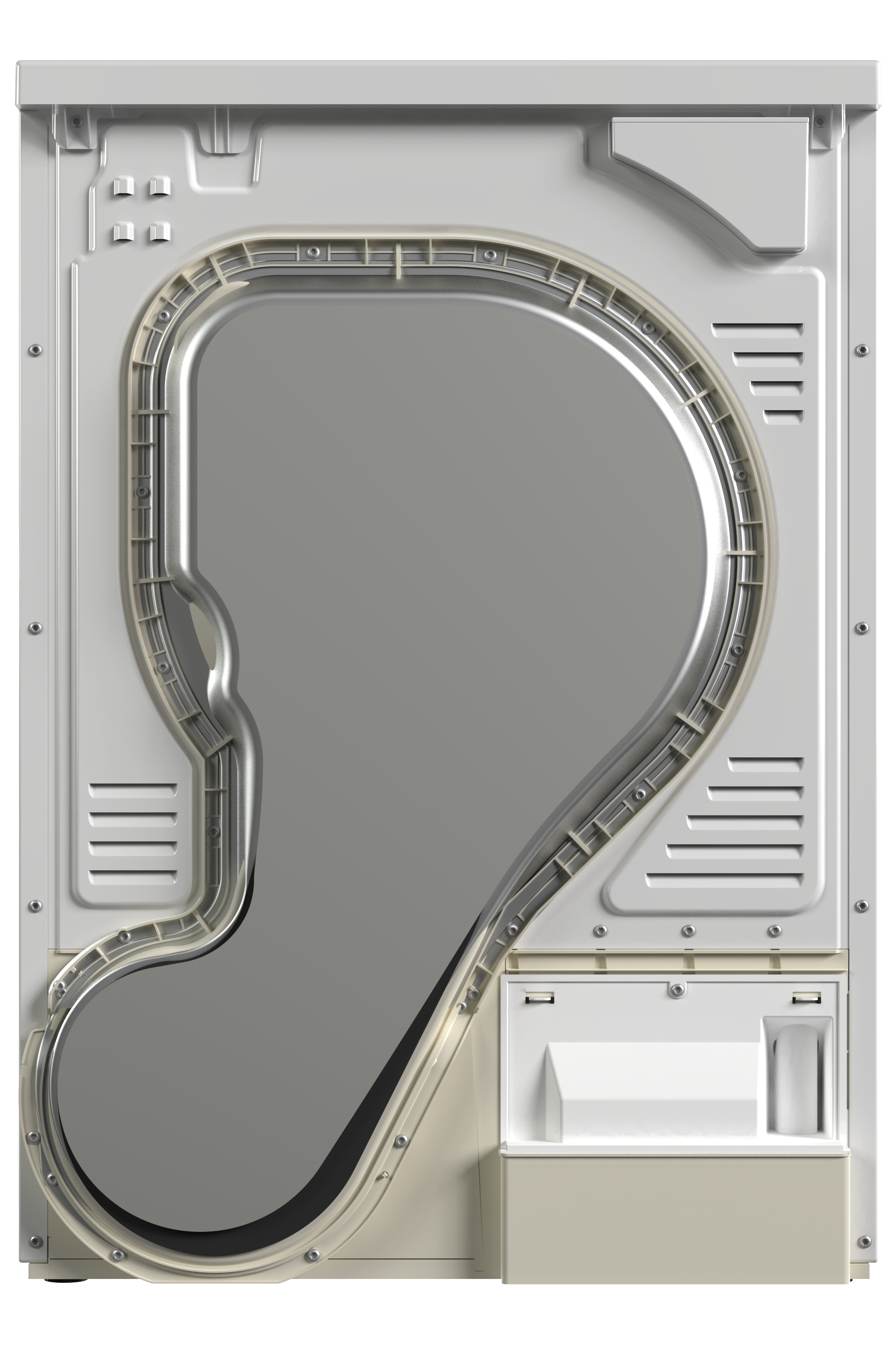 Washing machine drum with internal components on a white background