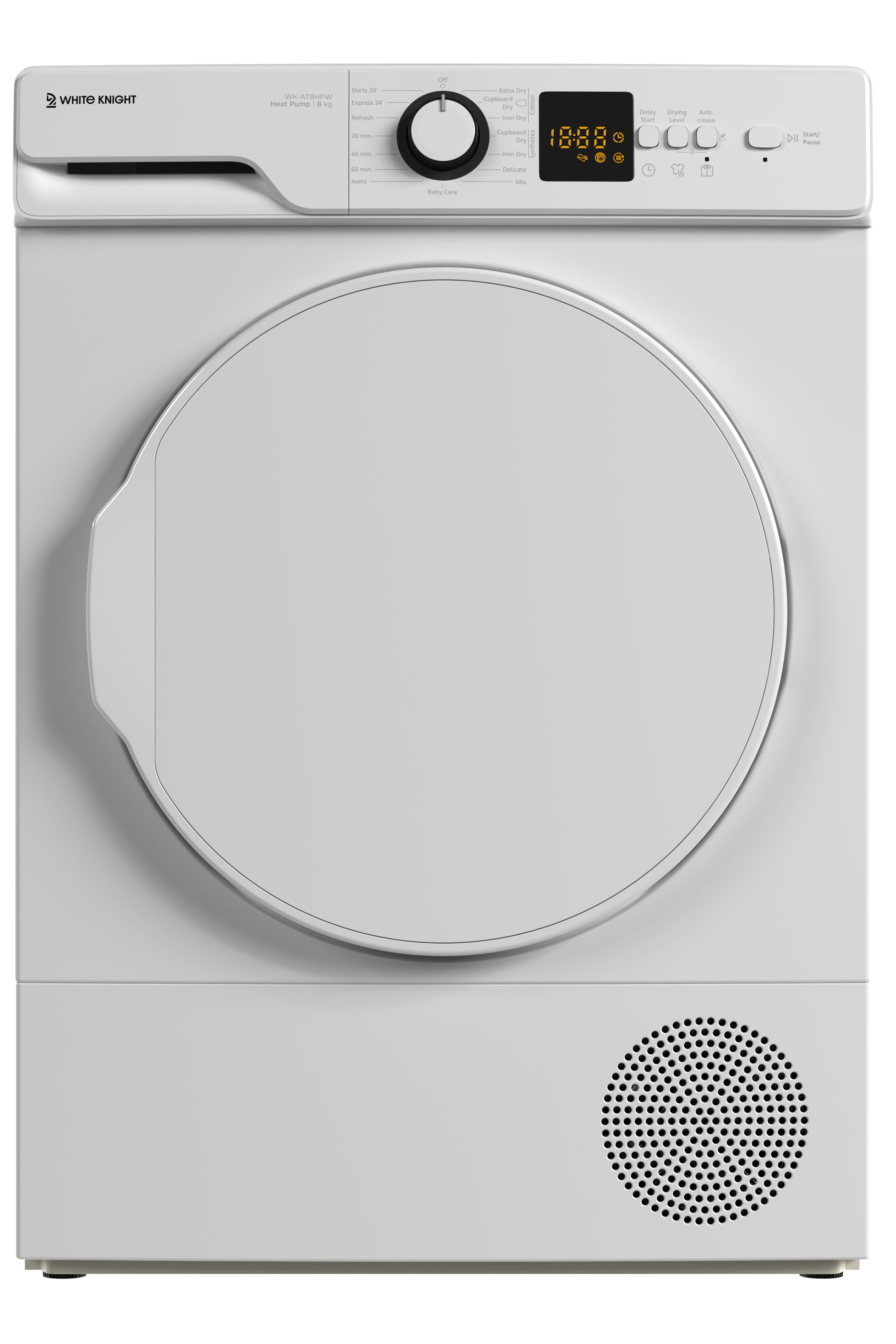 White tumble dryer on a white background