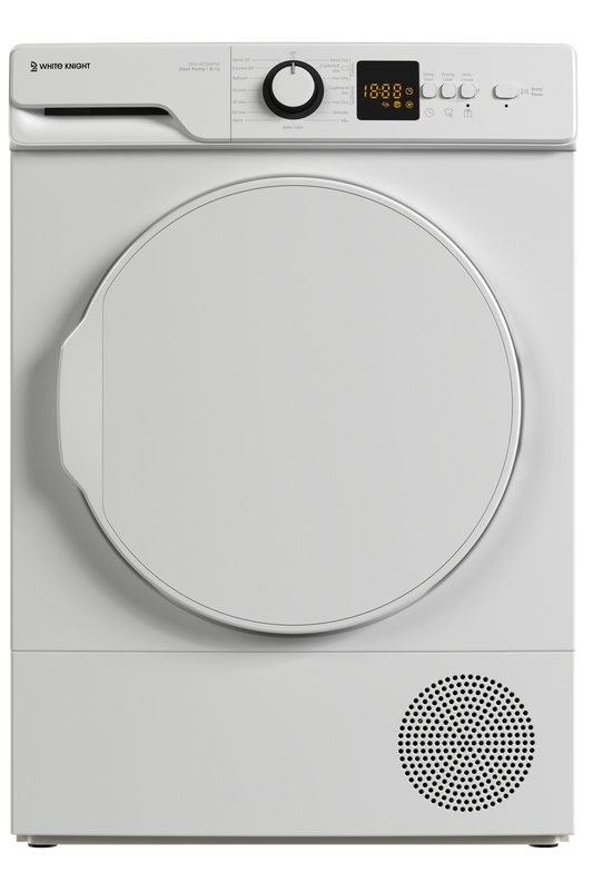 White tumble dryer on a white background