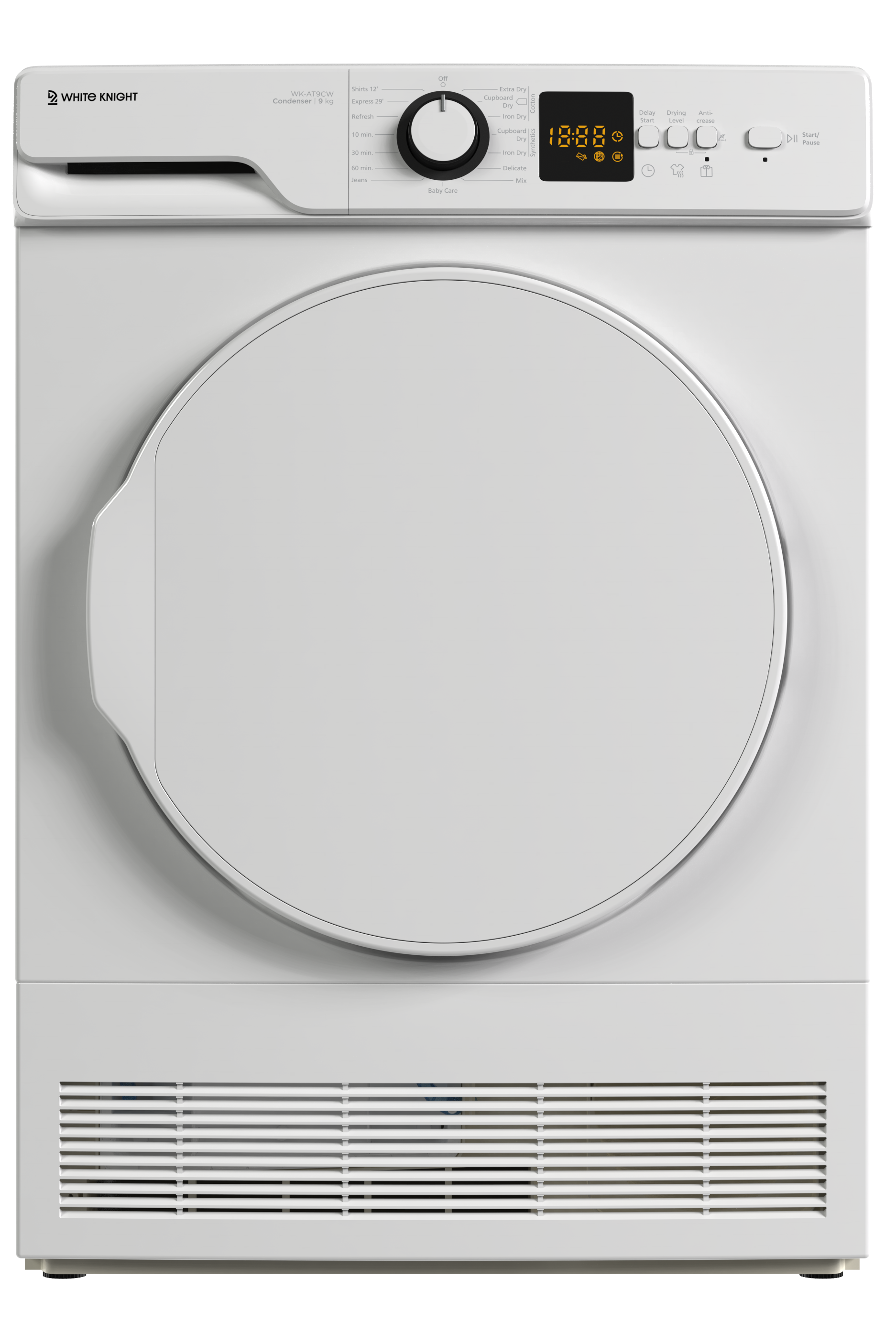 White tumble dryer on a white background