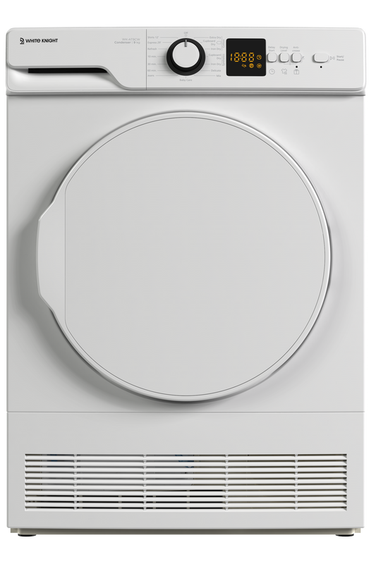 White tumble dryer on a white background