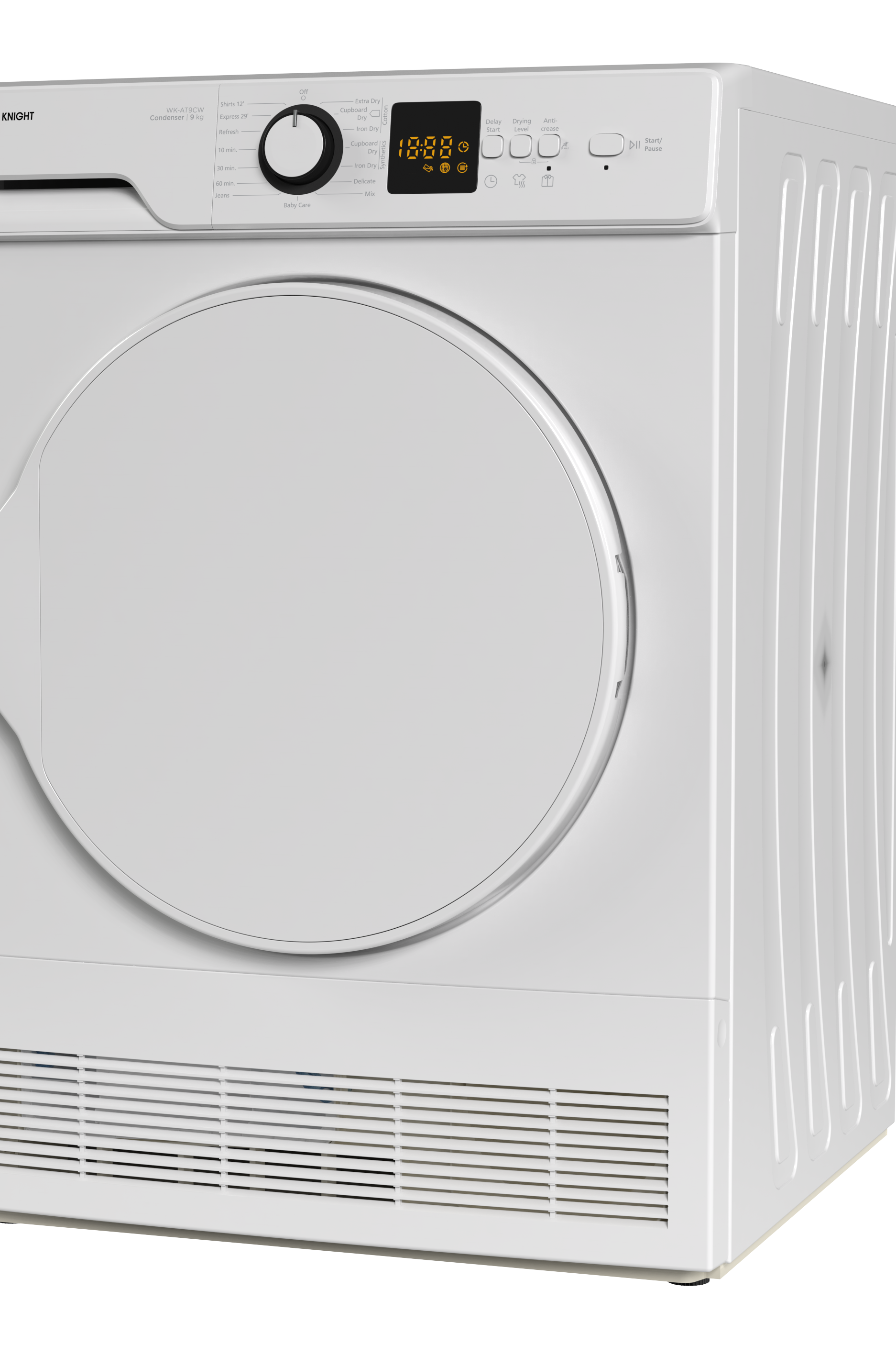 White tumble dryer on a white background