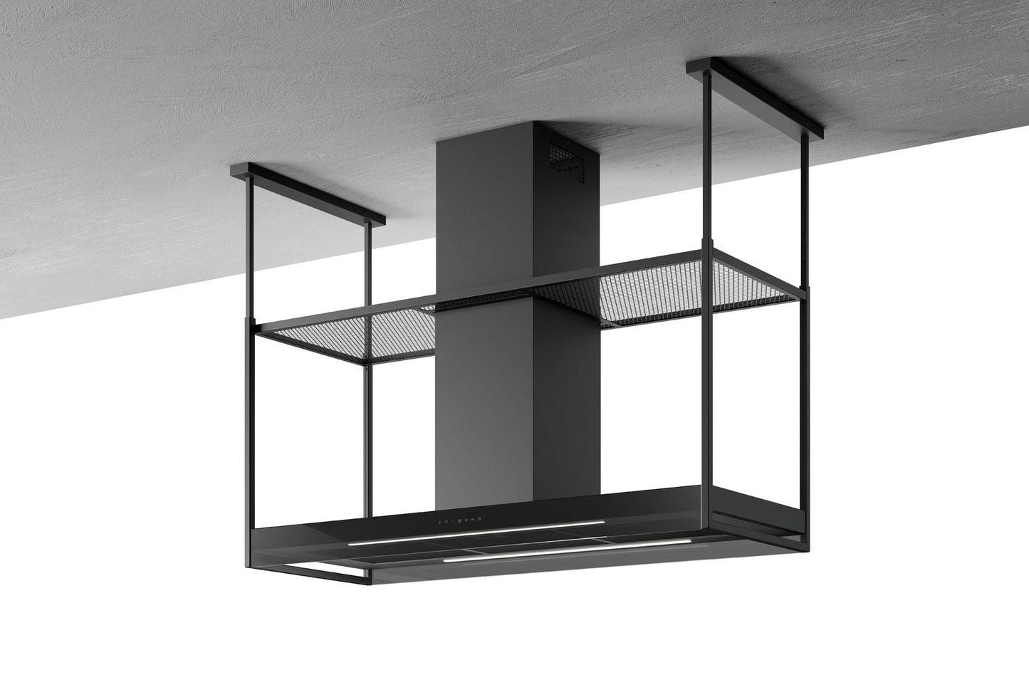 White Smoke Airforce ANTARES 140cm Island Cooker Hood with Touch Controls in Black Steel Finish