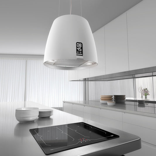 Dark Gray Airforce Ballerina Young 47,5cm Island Cooker Hood with Touch Control & Clock Display Satin White Finish