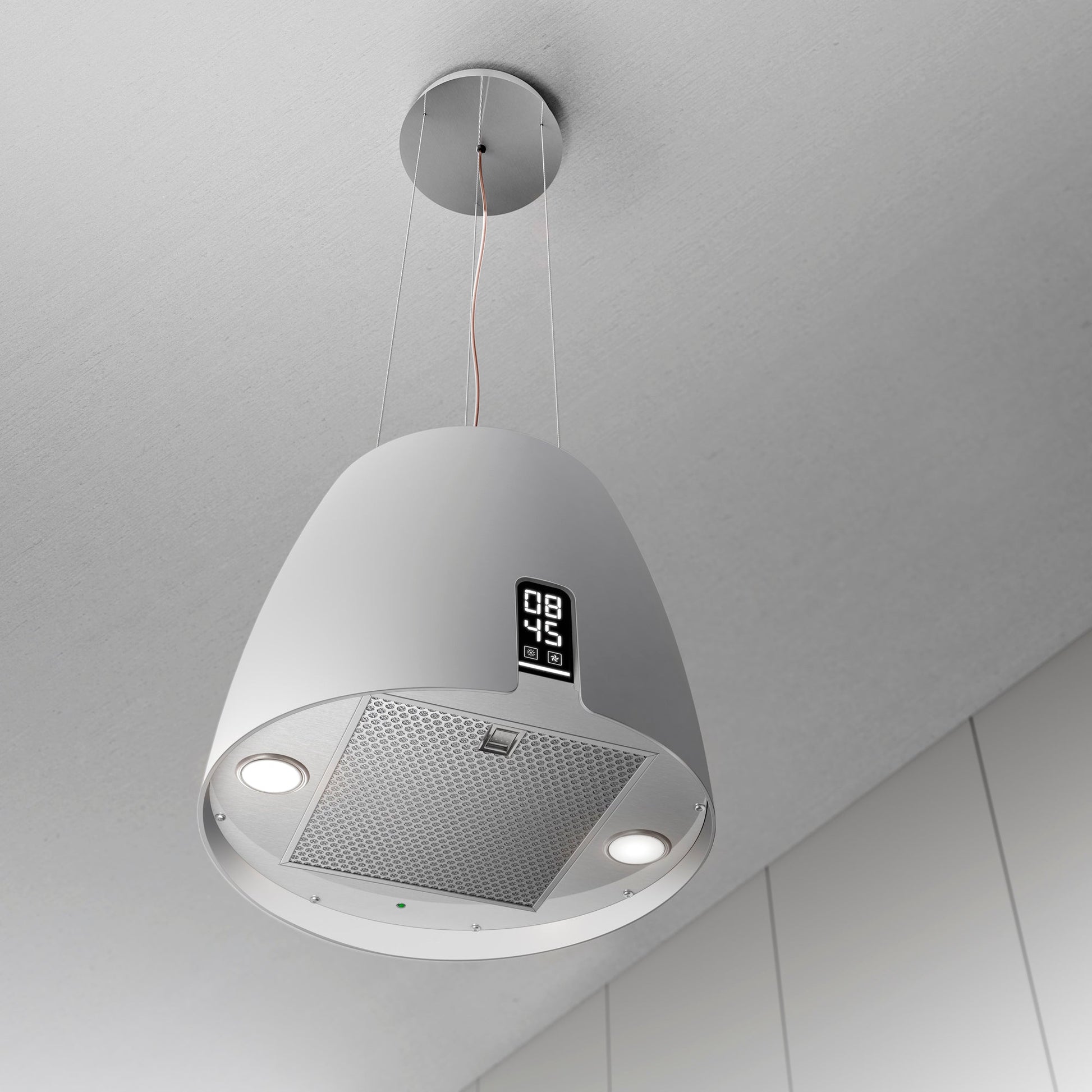 Dark Gray Airforce Ballerina Young 47,5cm Island Cooker Hood with Touch Control & Clock Display Satin White Finish