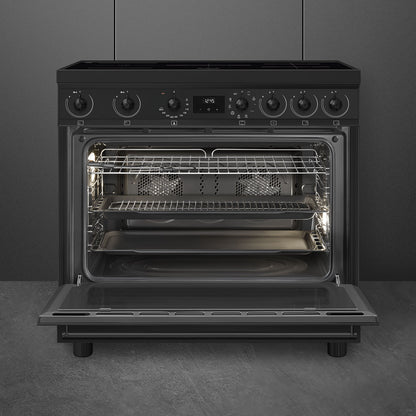 Smeg Symphony 90cm Induction Range Cooker with Double Oven - Matt Black